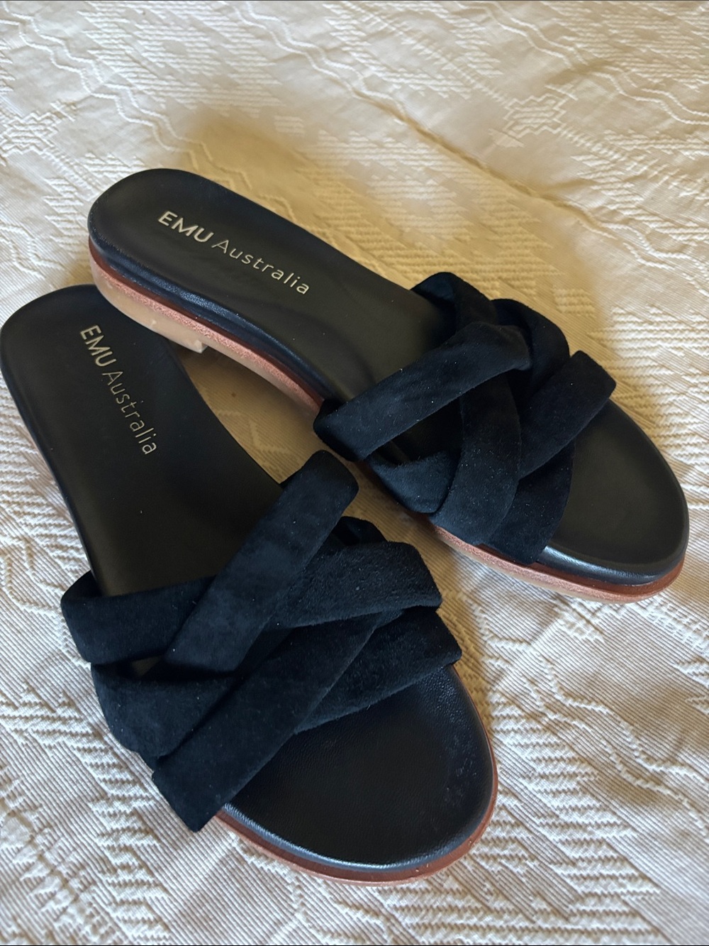 EMU AUSTRALIA Black Suede Real Leather Slides Mules Sandals 8 1/2 LIKE NEW!